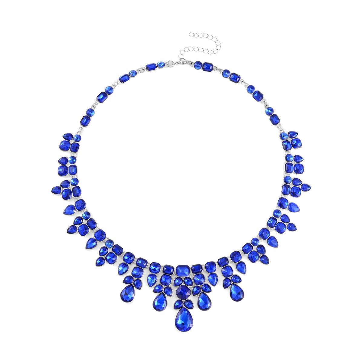 Blue Mystic Austrian Crystal Necklace 20-23 Inches and Dangle Earrings in Silvertone image number 2