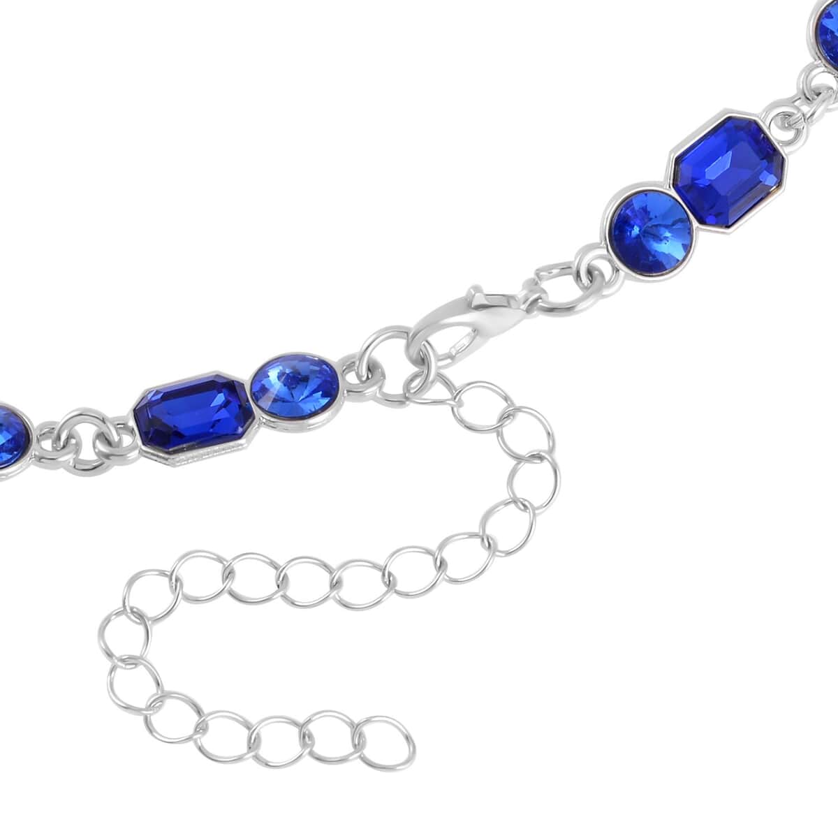 Blue Mystic Austrian Crystal Necklace 20-23 Inches and Dangle Earrings in Silvertone image number 4