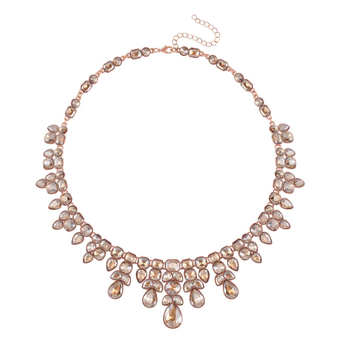 Champagne Austrian Crystal Necklace 20-23 Inches and Dangle Earrings in Rosetone image number 2