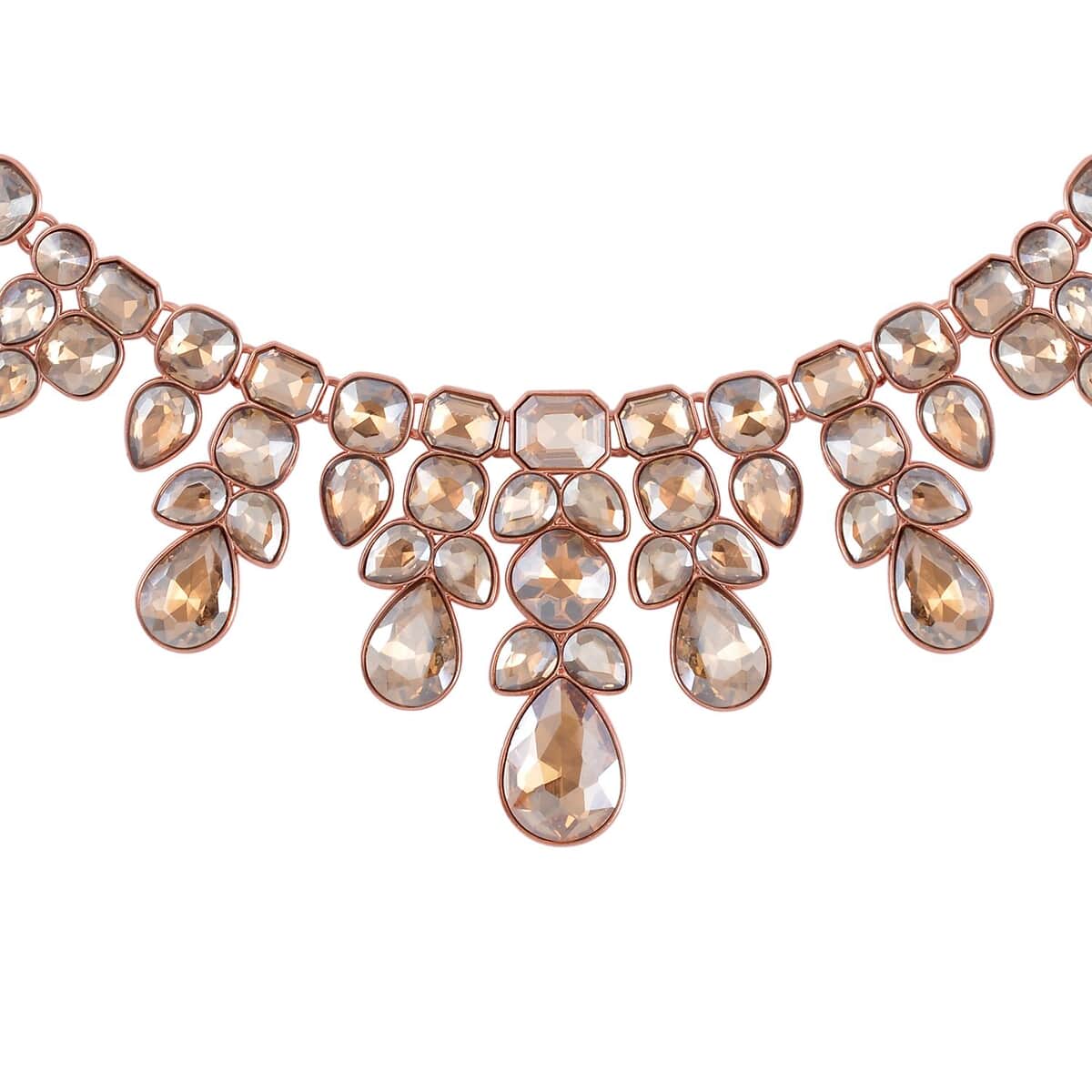 Champagne Austrian Crystal Necklace 20-23 Inches and Dangle Earrings in Rosetone image number 3
