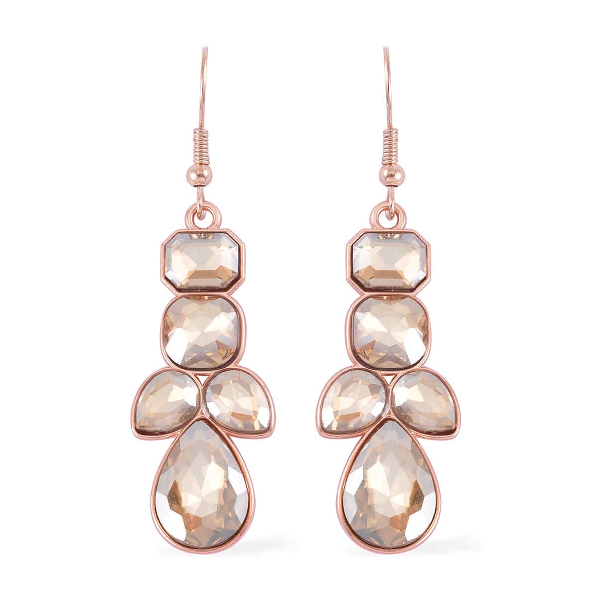 Champagne Austrian Crystal Necklace 20-23 Inches and Dangle Earrings in Rosetone image number 5