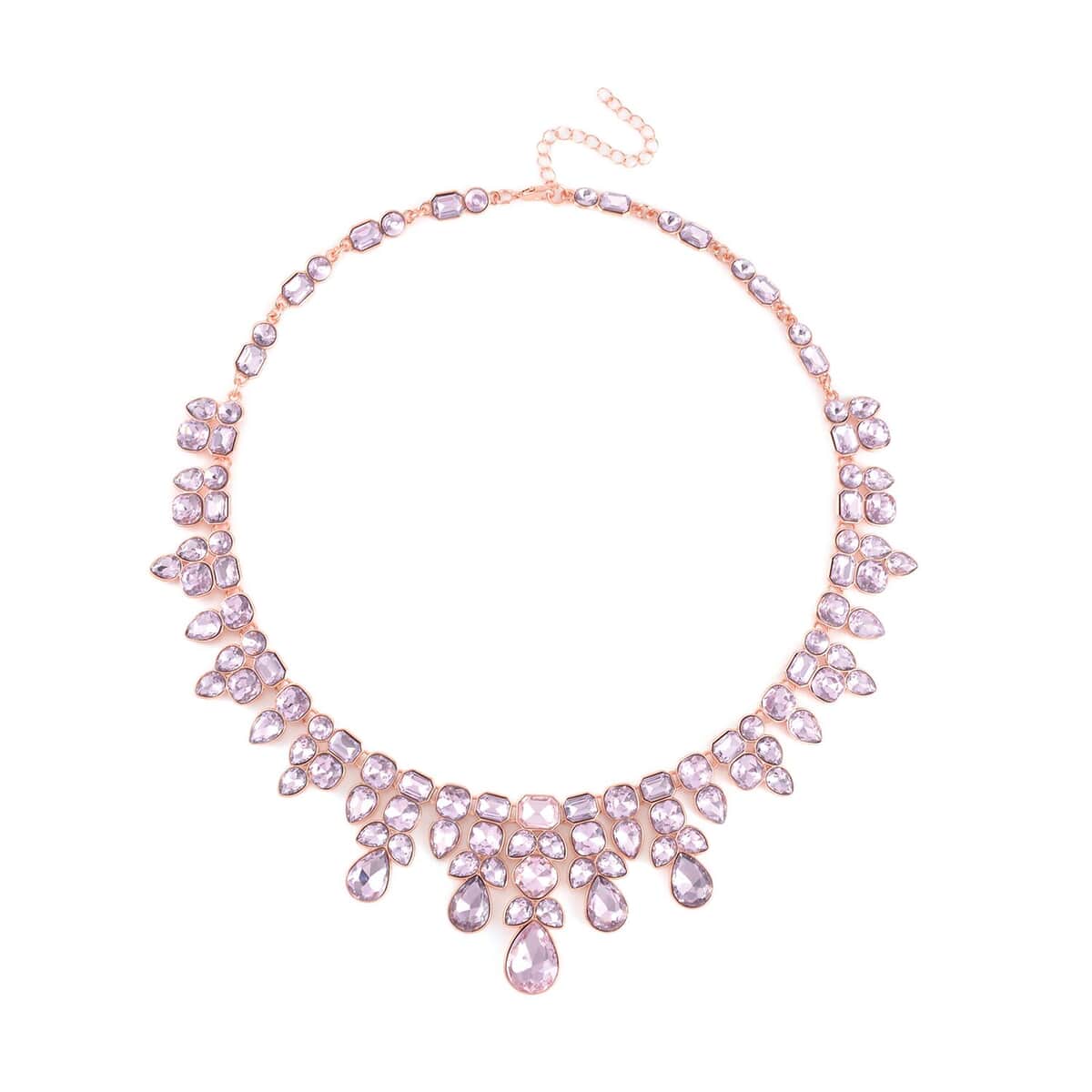 Pink Austrian Crystal Necklace 20-23 Inches and Dangle Earrings in Rosetone image number 2