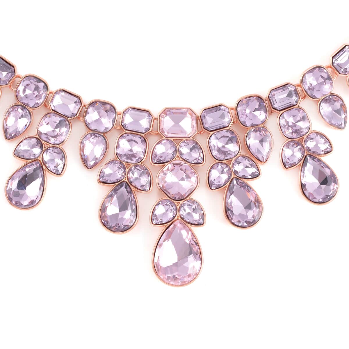 Pink Austrian Crystal Necklace 20-23 Inches and Dangle Earrings in Rosetone image number 3