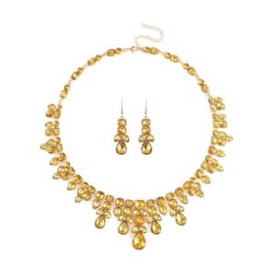 Yellow Austrian Crystal Necklace (20-23 Inches) and Dangle Earrings in Goldtone