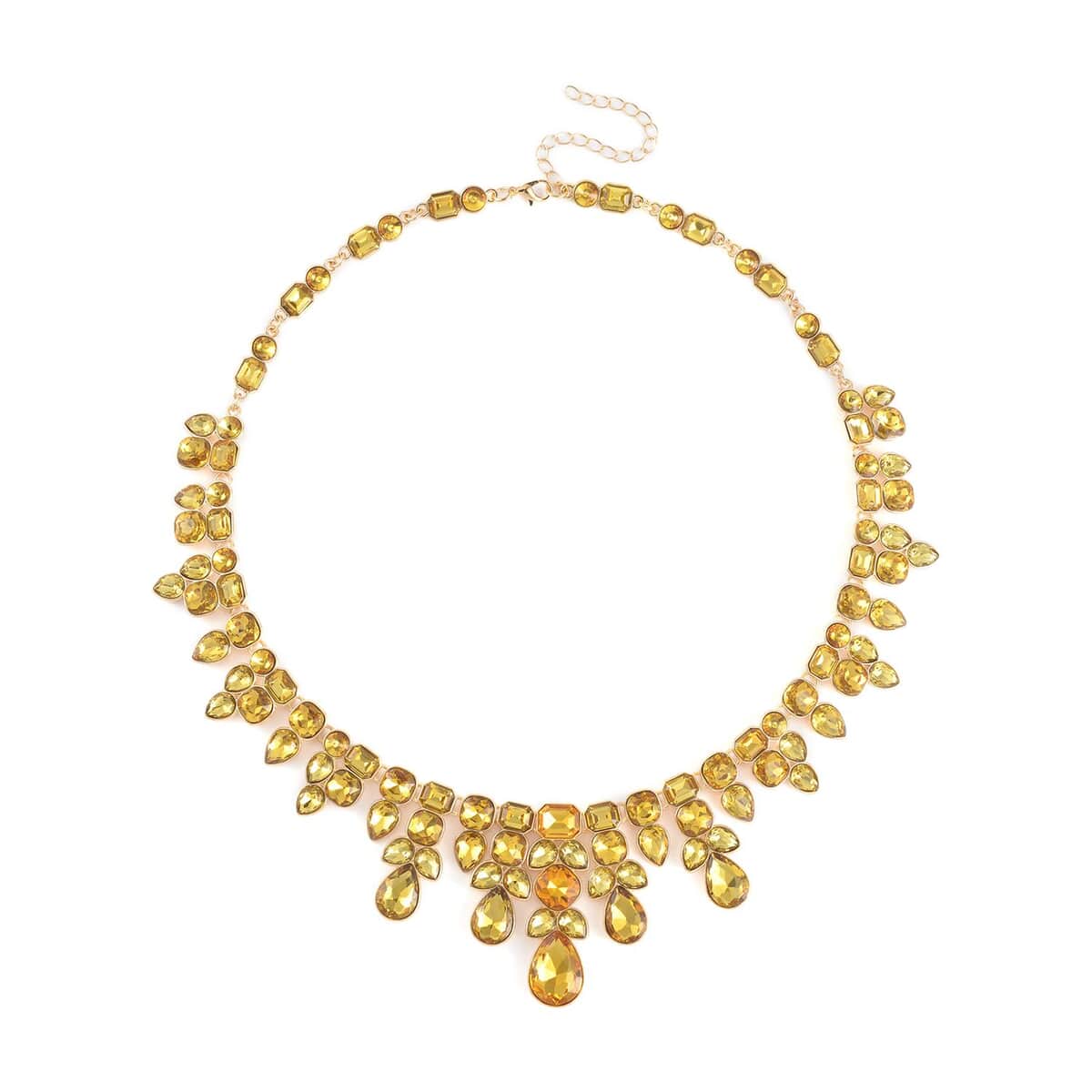 Yellow Austrian Crystal Necklace (20-23 Inches) and Dangle Earrings in Goldtone image number 2