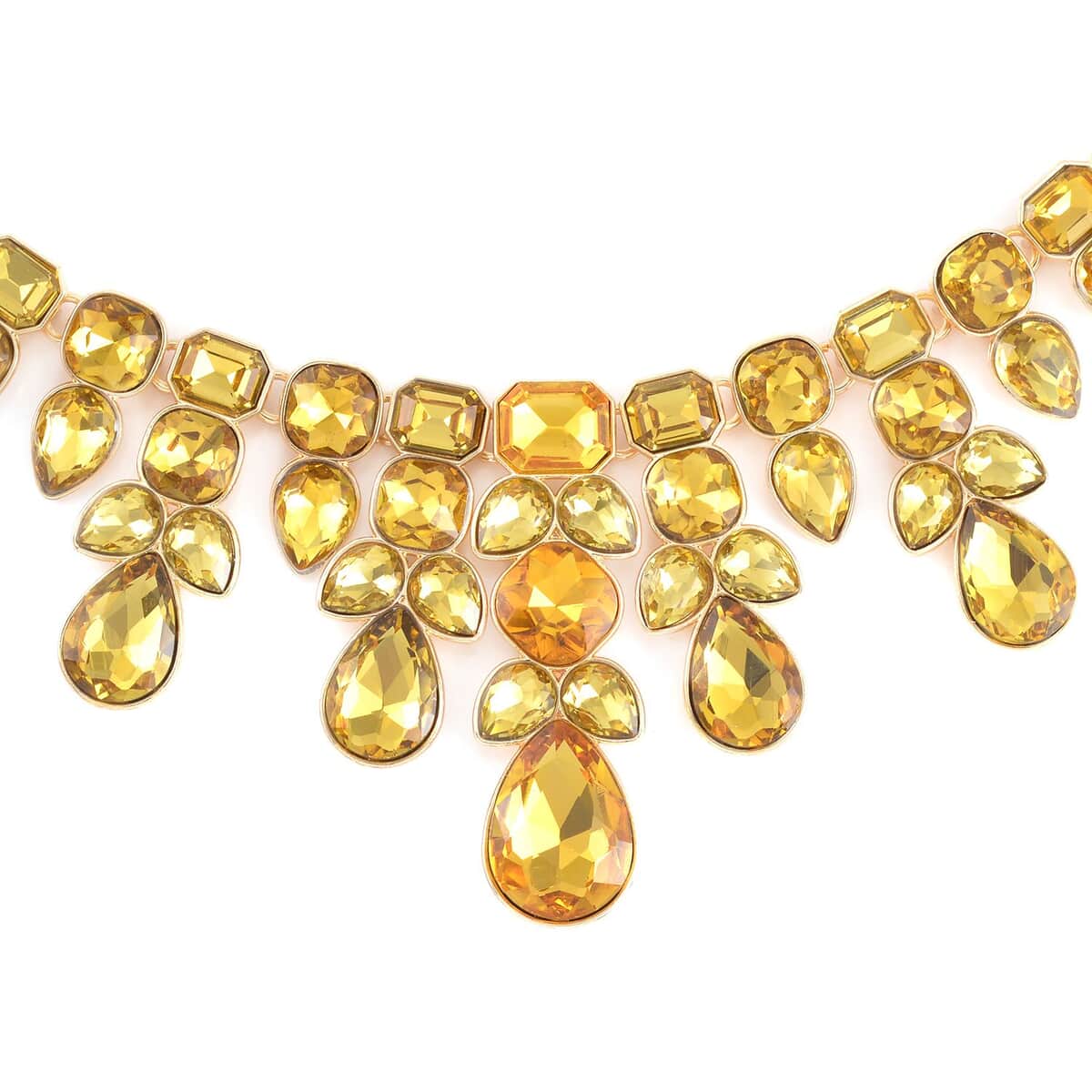 Yellow Austrian Crystal Necklace (20-23 Inches) and Dangle Earrings in Goldtone image number 3