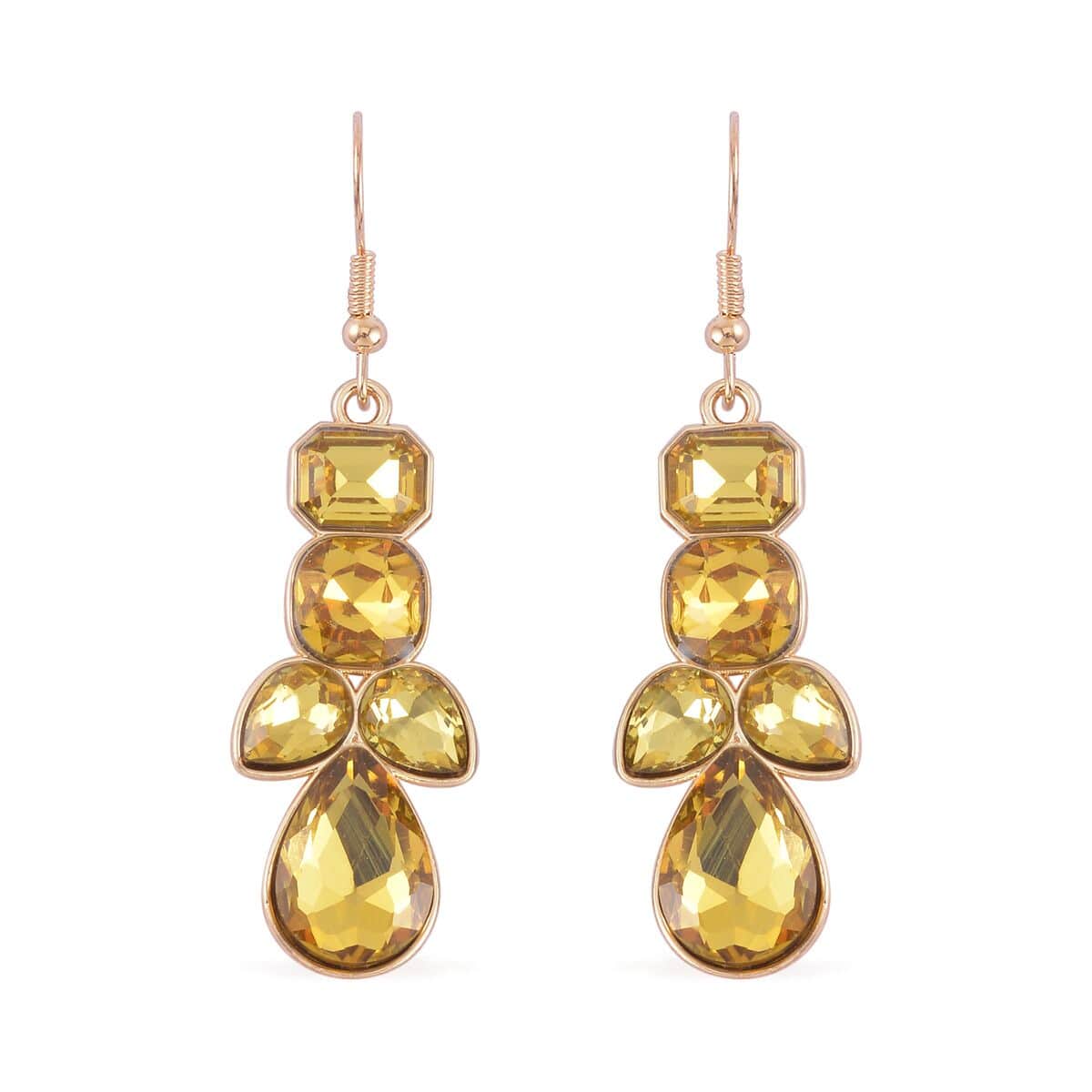 Yellow Austrian Crystal Necklace (20-23 Inches) and Dangle Earrings in Goldtone image number 5