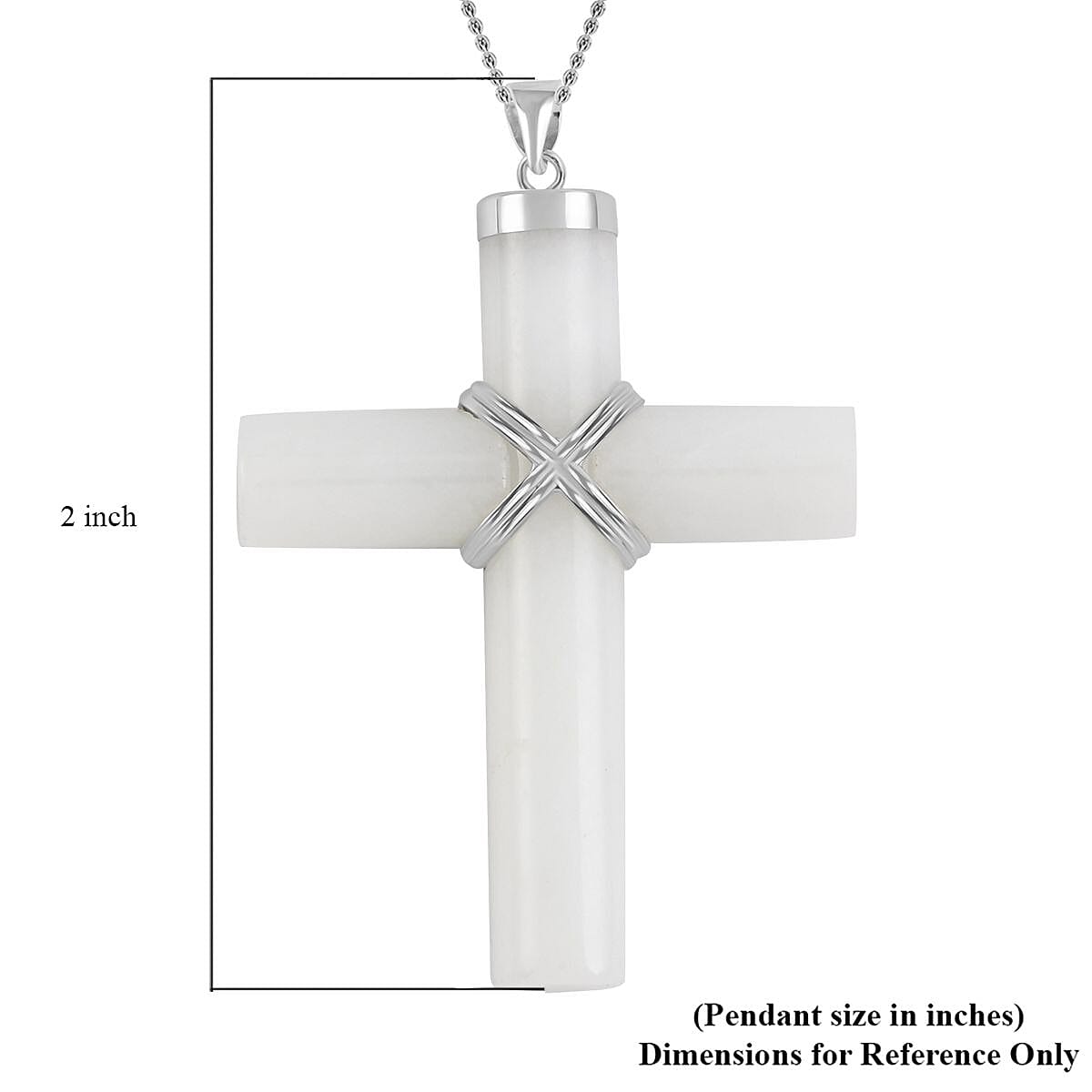Christmas Cross White Jade Pendant Necklace 18 Inches in Rhodium Over Sterling Silver 21.00 ctw image number 5