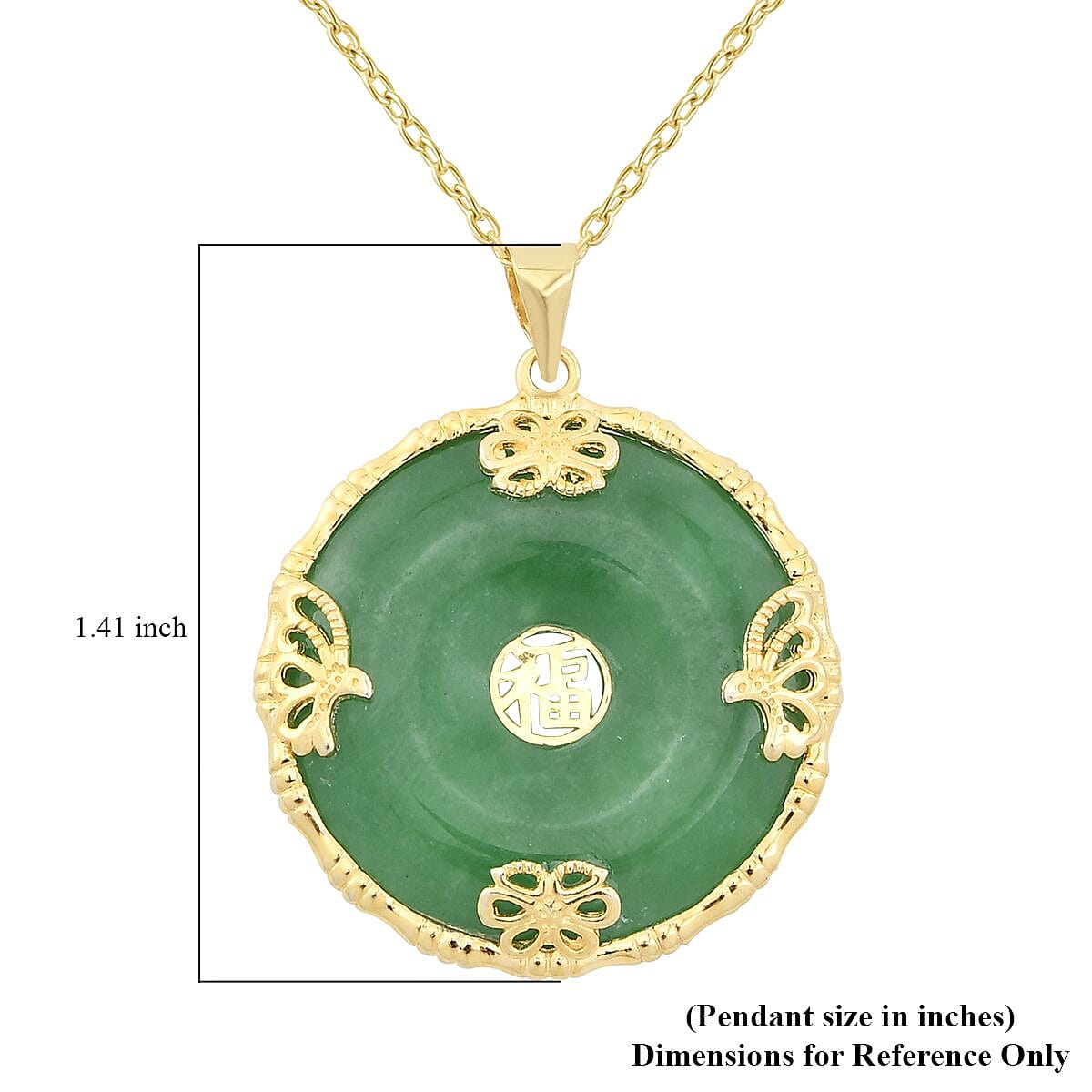 Green Jade (D) Bi-Disc Pendant Necklace 18 Inches in 14K Yellow Gold Over Sterling Silver 25.50 ctw