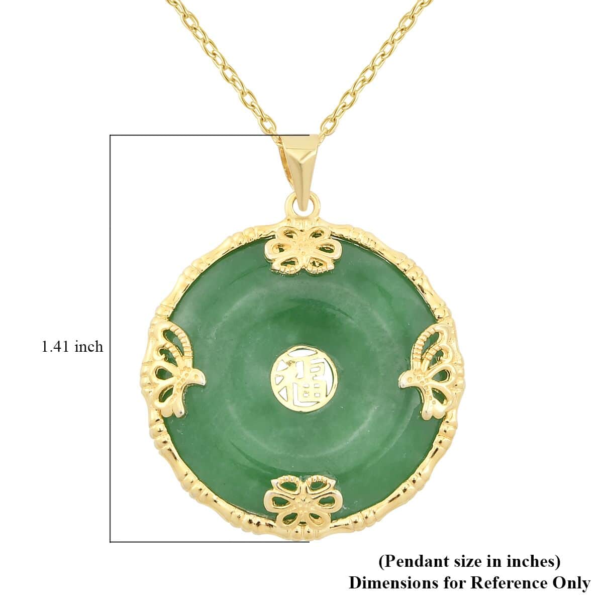 Green Jade (D) Bi-Disc Pendant Necklace 18 Inches in 14K Yellow Gold Over Sterling Silver 25.50 ctw image number 5