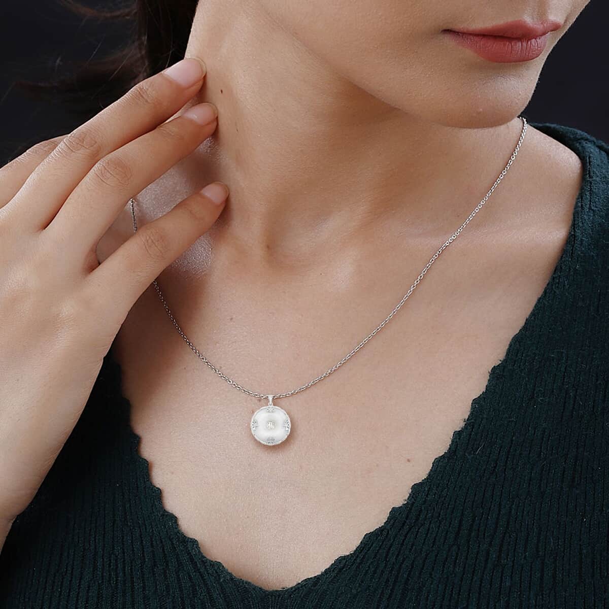 White Jade Bi-Disc Pendant Necklace 18 Inches in Rhodium Over Sterling Silver 26.20 ctw image number 2