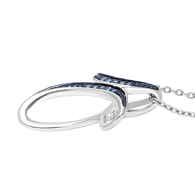 Venice Blue Diamond I1-I2 Cross Pendant Necklace 20 Inches in Platinum Over Sterling Silver 0.05 ctw