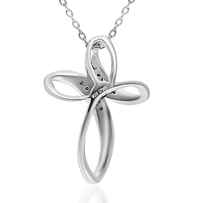Venice Blue Diamond I1-I2 Cross Pendant Necklace 20 Inches in Platinum Over Sterling Silver 0.05 ctw