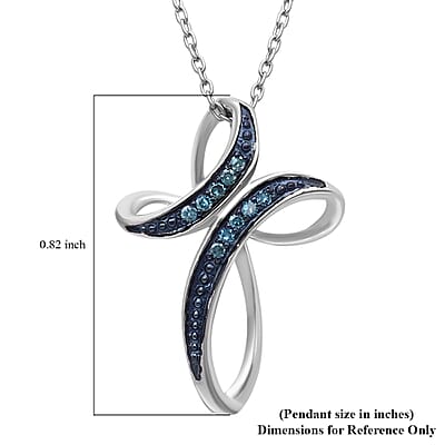 Venice Blue Diamond I1-I2 Cross Pendant Necklace 20 Inches in Platinum Over Sterling Silver 0.05 ctw