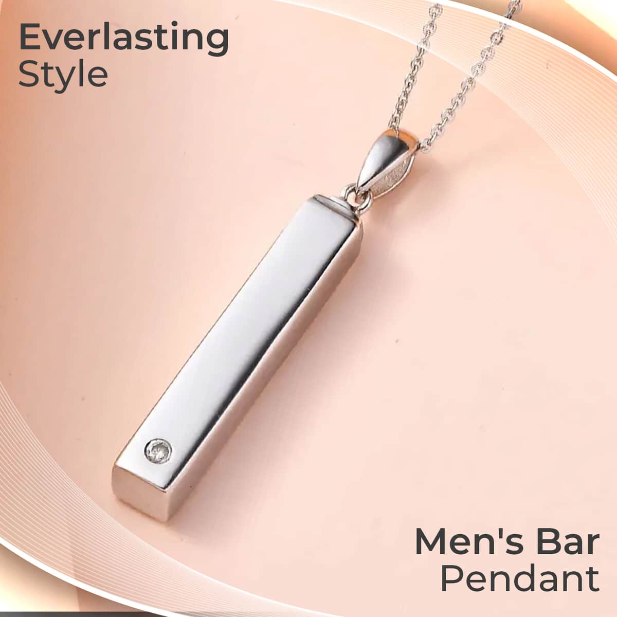 Diamond Accent Pendant Necklace, Men's Bar Pendant Necklace, Platinum Over Sterling Silver Necklace, 20 Inch Necklace, Silver Bar Pendant Necklace image number 1