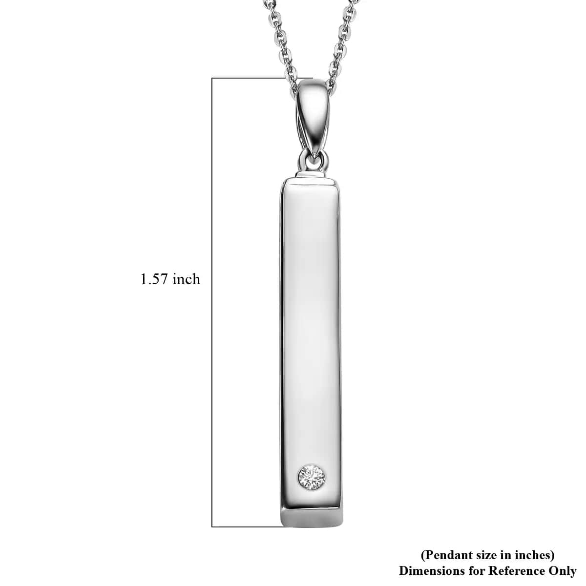 Diamond Accent Pendant Necklace, Men's Bar Pendant Necklace, Platinum Over Sterling Silver Necklace, 20 Inch Necklace, Silver Bar Pendant Necklace image number 6