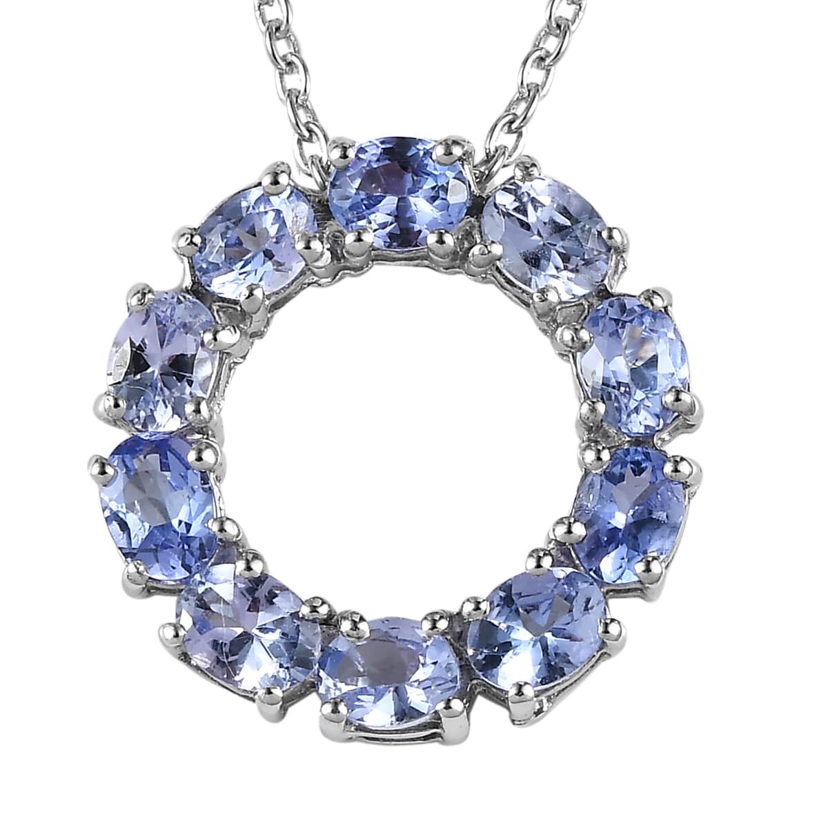 Tanzanite Circle Pendant Necklace 20 Inches in Platinum Over Sterling Silver 1.65 ctw image number 0