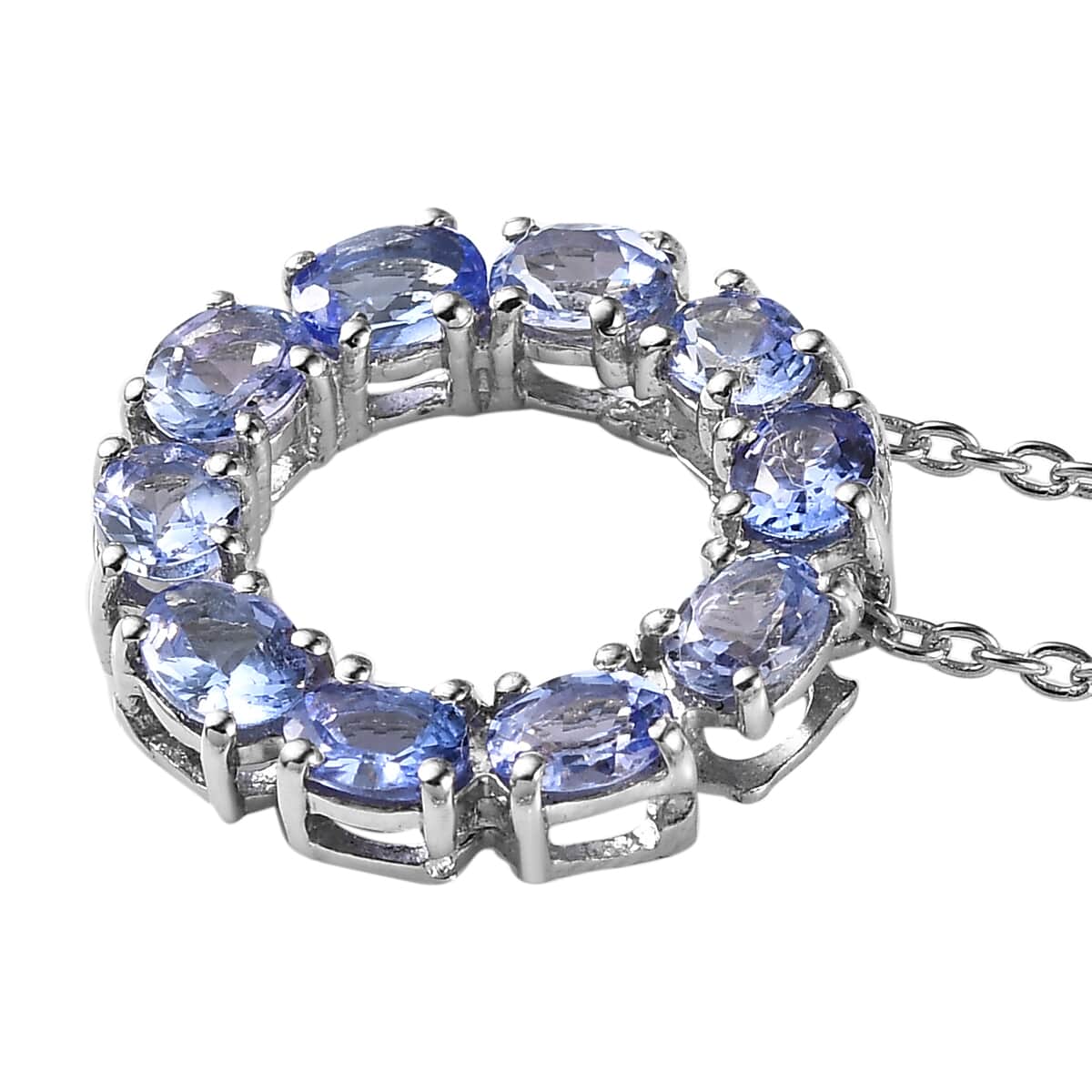 Tanzanite Circle Pendant Necklace 20 Inches in Platinum Over Sterling Silver 1.65 ctw image number 3