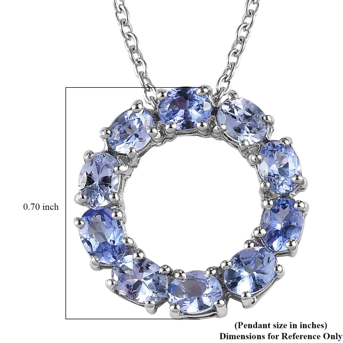 Tanzanite Circle Pendant Necklace 20 Inches in Platinum Over Sterling Silver 1.65 ctw image number 5