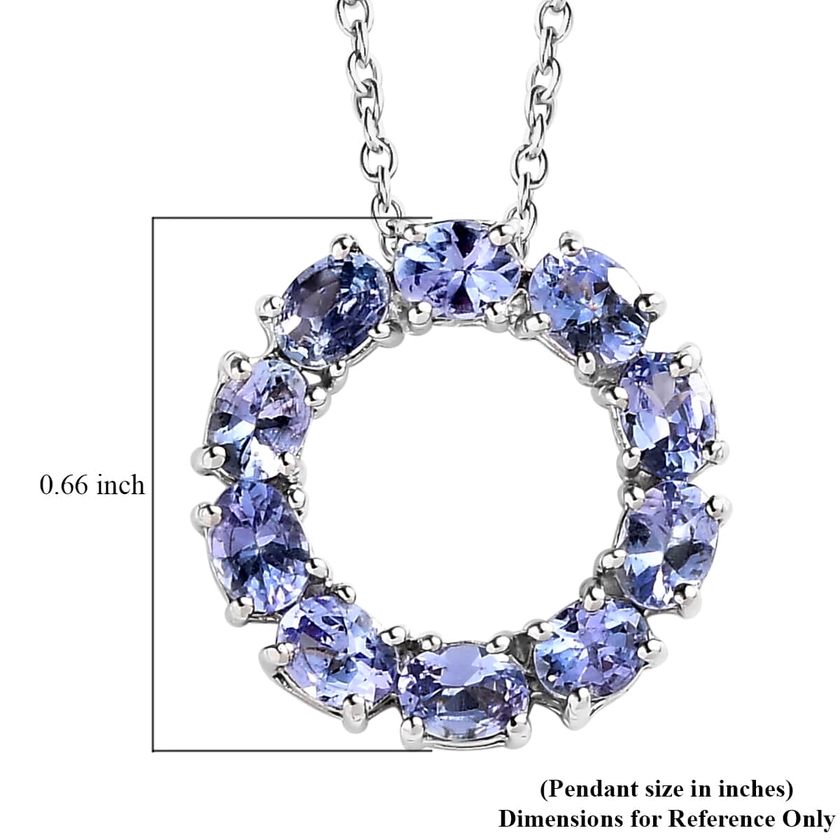 Tanzanite Circle Pendant Necklace 20 Inches in Platinum Over Sterling Silver 1.65 ctw image number 6