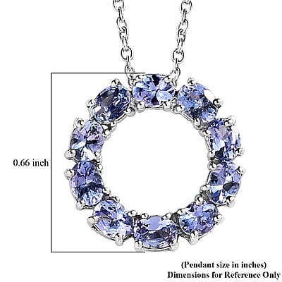 Tanzanite Circle Pendant Necklace 20 Inches in Platinum Over Sterling Silver 1.65 ctw