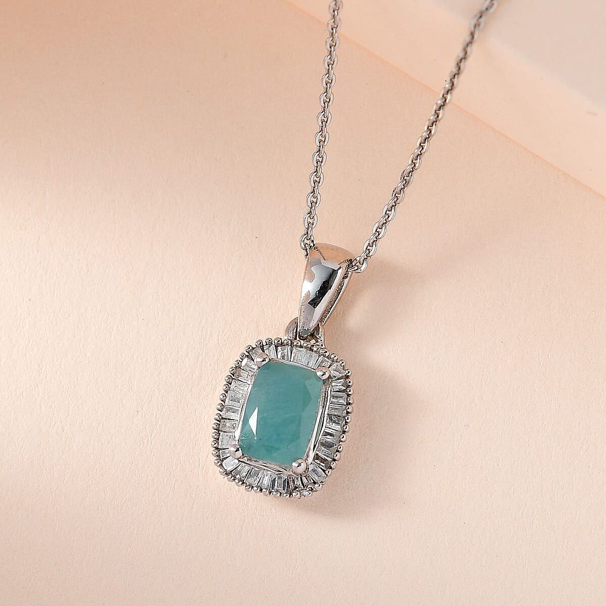 Grandidierite and Diamond Pendant Necklace 20 Inches in Platinum Over Sterling Silver 1.25 ctw image number 1