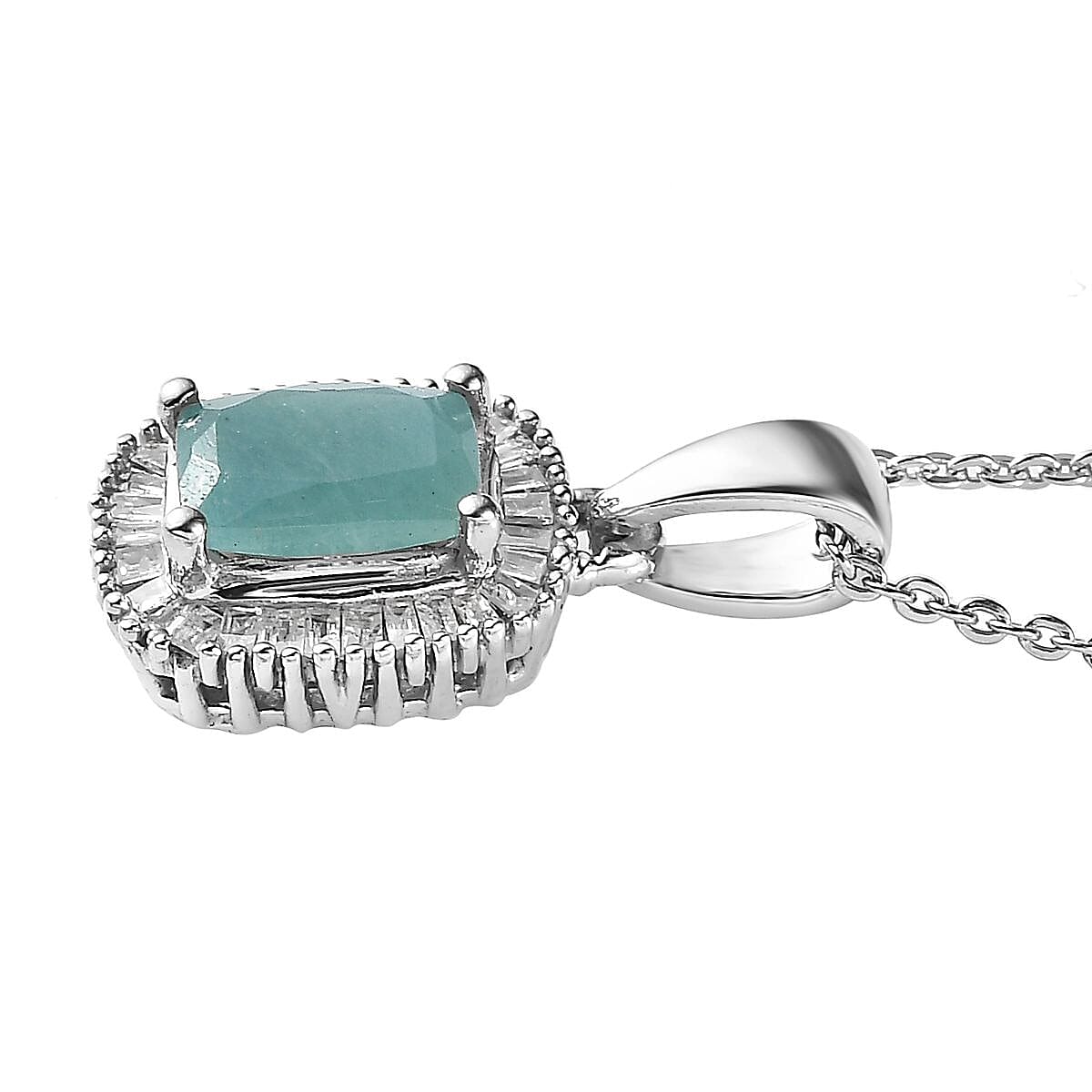 Grandidierite and Diamond Pendant Necklace 20 Inches in Platinum Over Sterling Silver 1.25 ctw image number 2