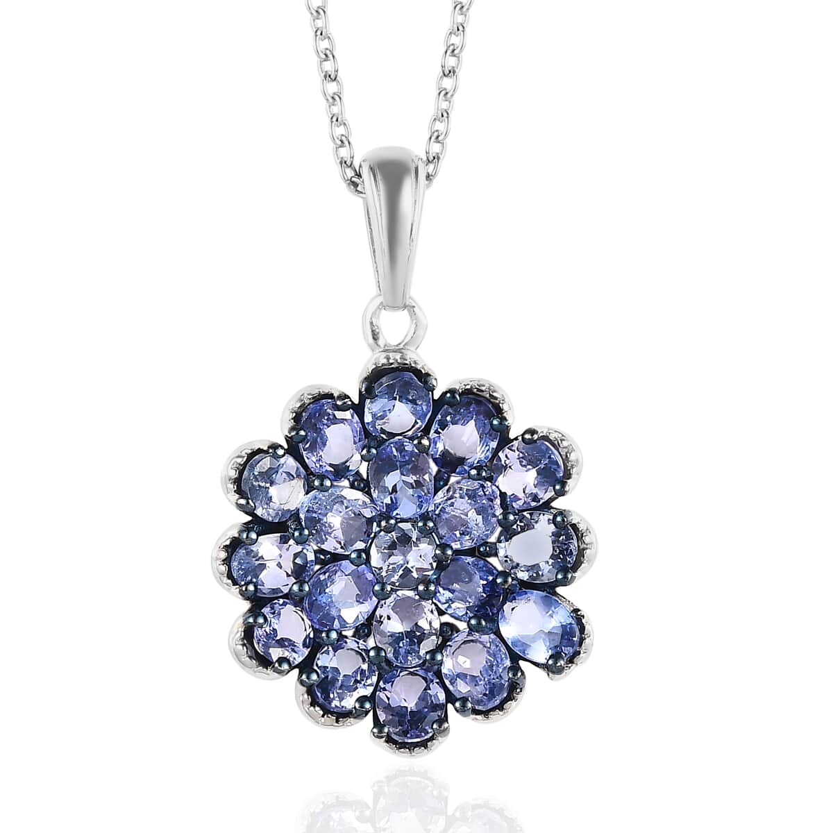 Tanzanite Cluster Pendant Necklace 20 Inches in Platinum Over Sterling Silver 3.25 ctw image number 0