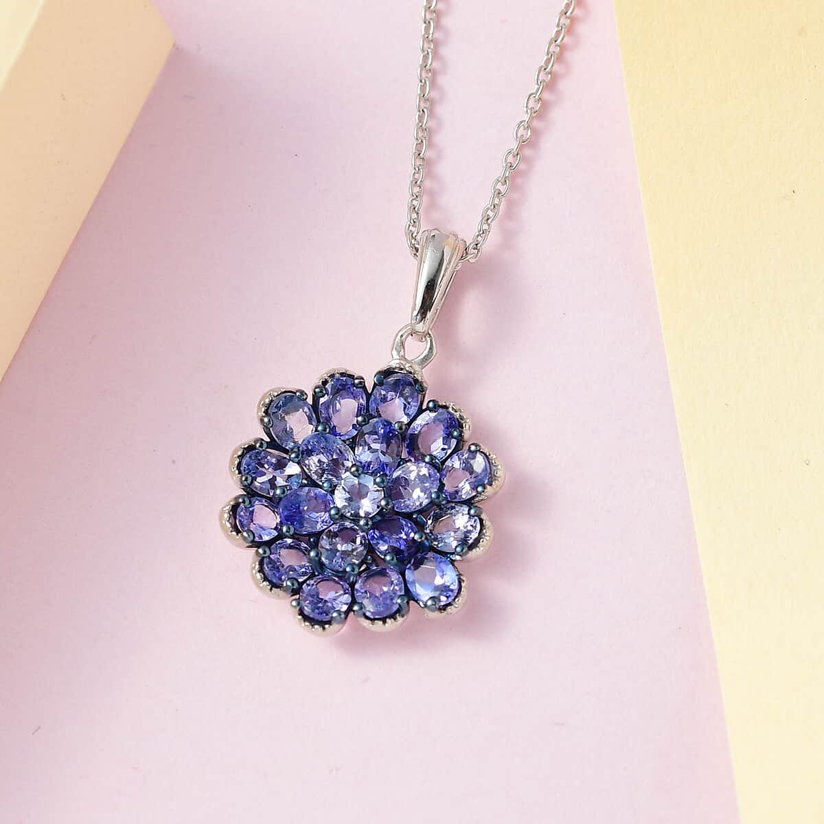 Tanzanite Cluster Pendant Necklace 20 Inches in Platinum Over Sterling Silver 3.25 ctw image number 1