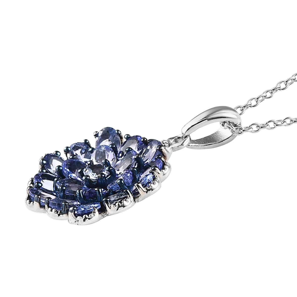 Tanzanite Cluster Pendant Necklace 20 Inches in Platinum Over Sterling Silver 3.25 ctw image number 3