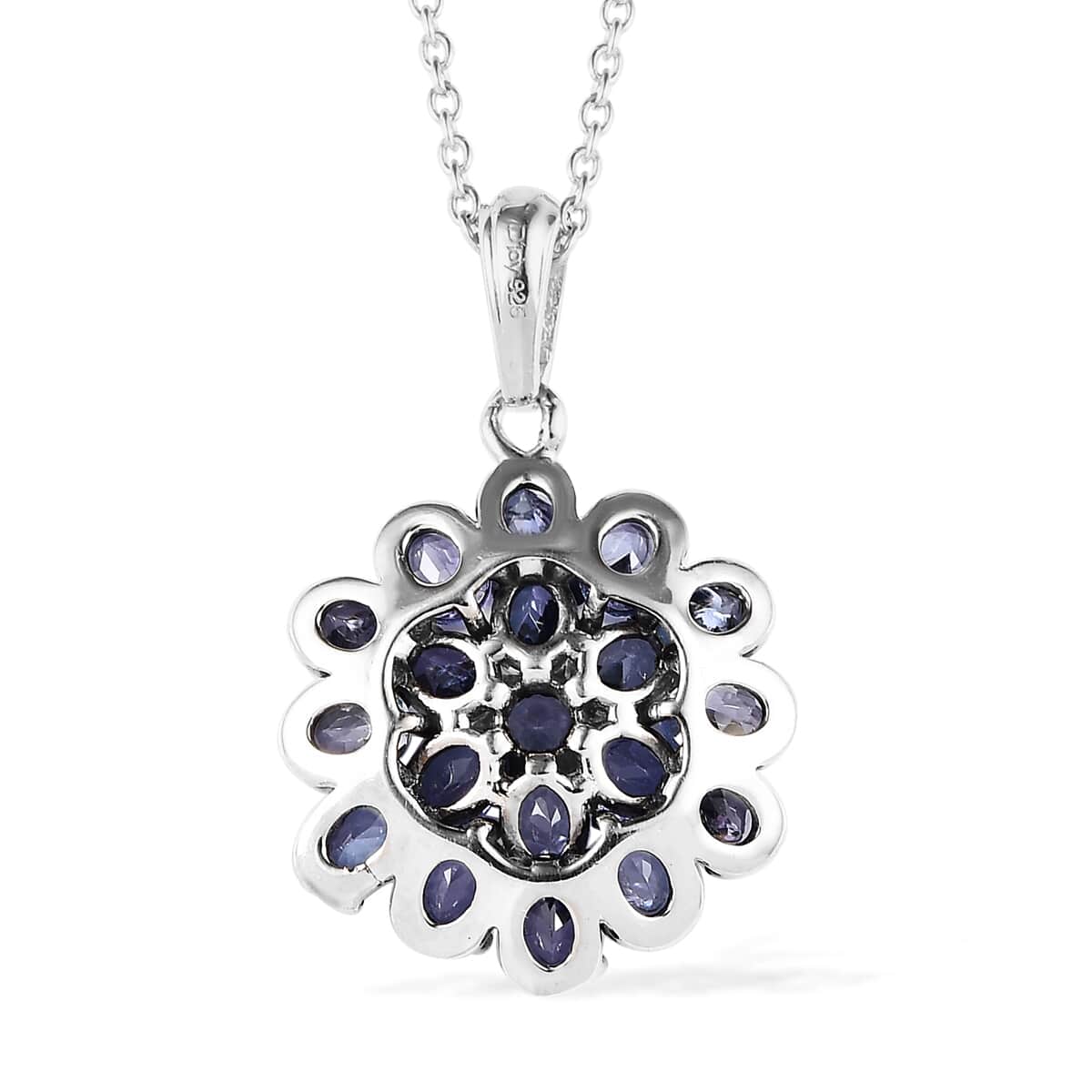 Tanzanite Cluster Pendant Necklace 20 Inches in Platinum Over Sterling Silver 3.25 ctw image number 4