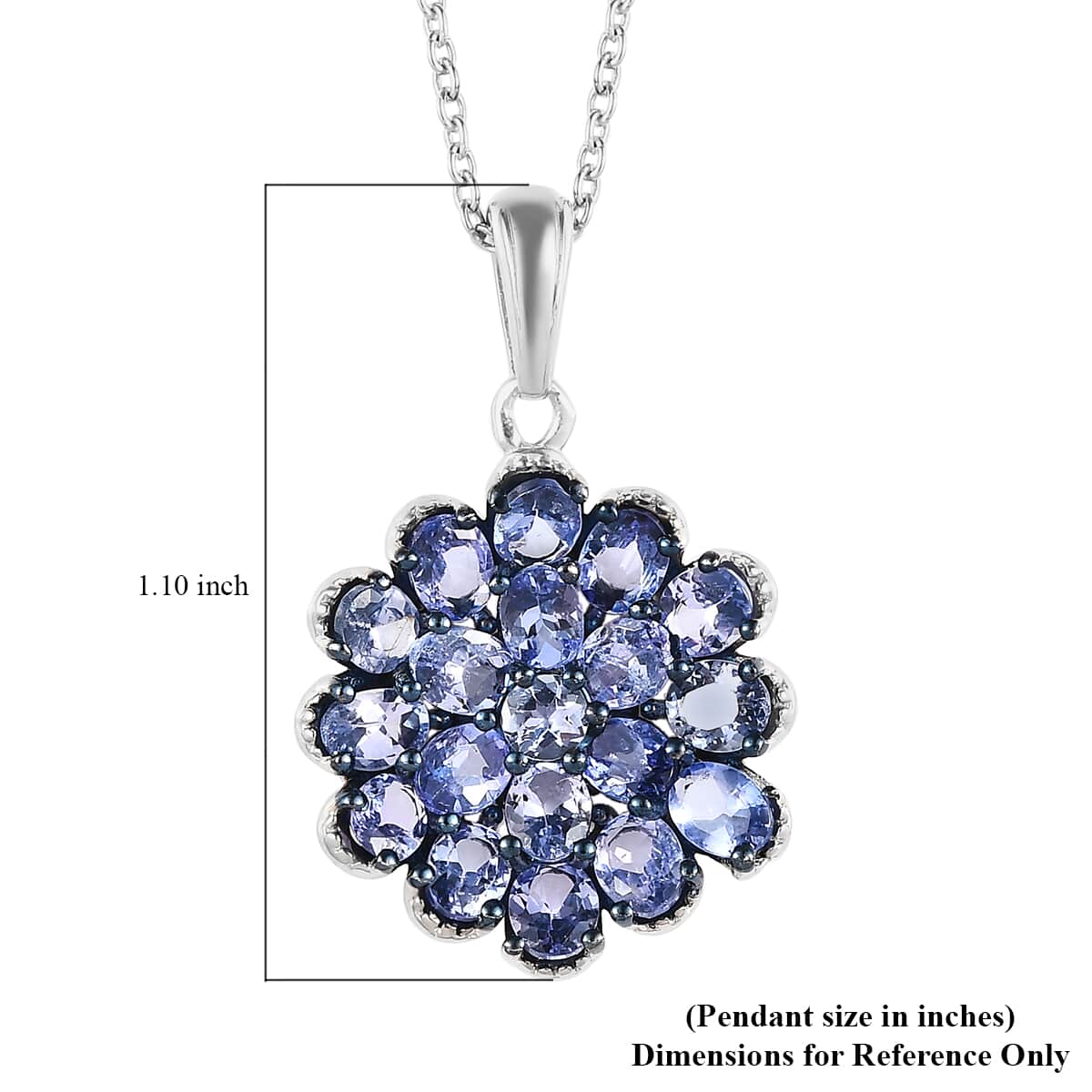 Tanzanite Cluster Pendant Necklace 20 Inches in Platinum Over Sterling Silver 3.25 ctw image number 5