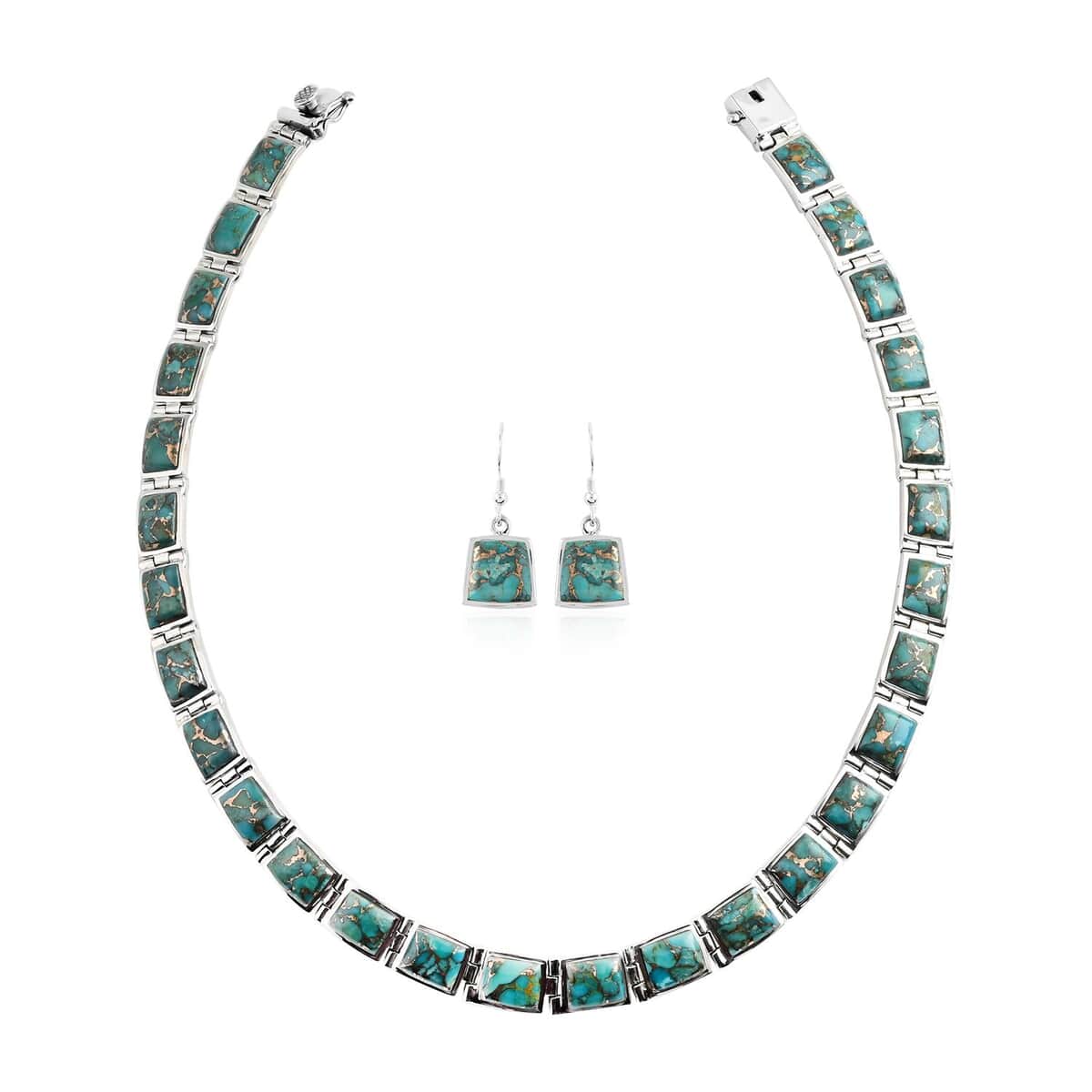 Santa Fe Style Mojave Turquoise Necklace 18 Inches and Earrings in Sterling Silver 250.00 ctw image number 0
