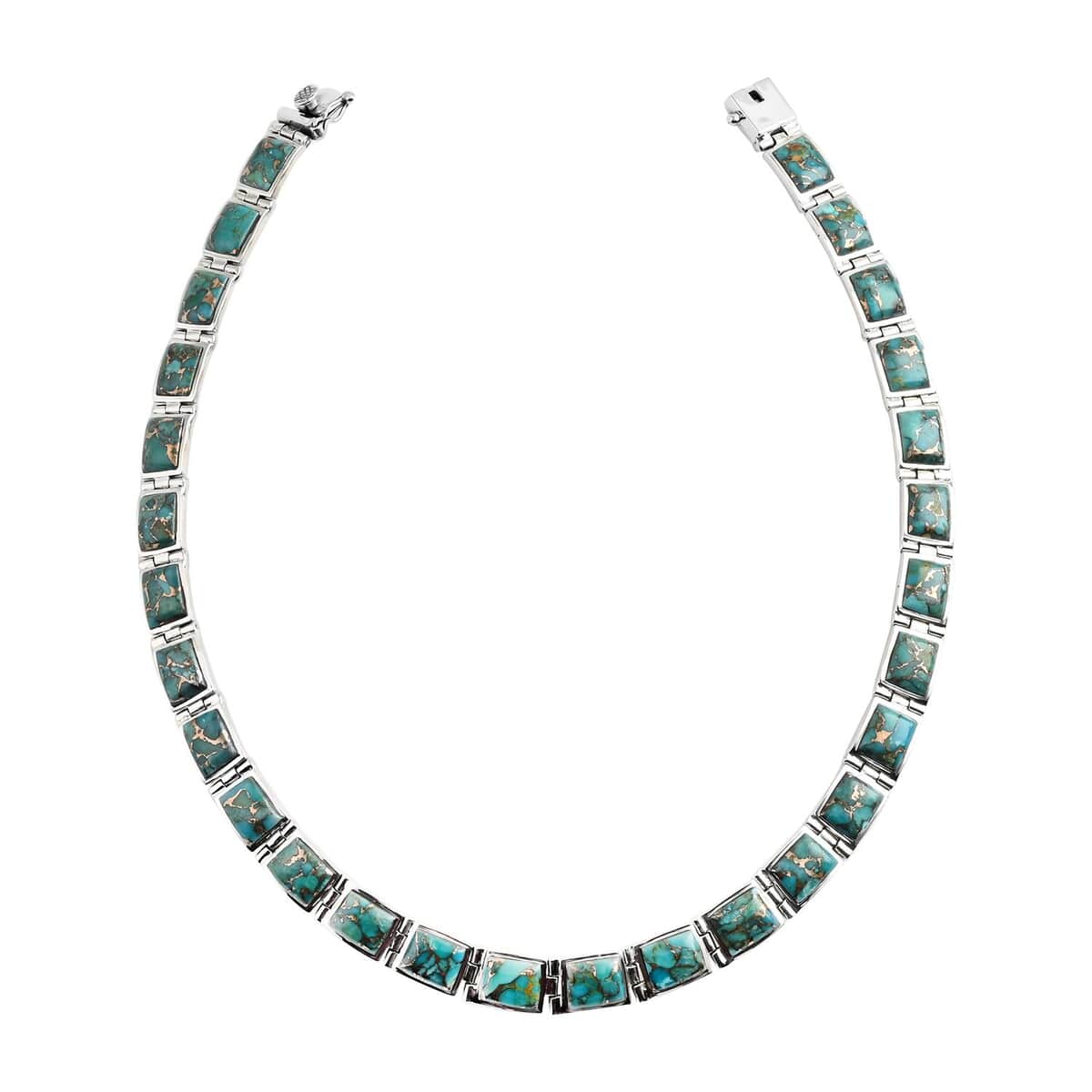 Santa Fe Style Mojave Turquoise Necklace 18 Inches and Earrings in Sterling Silver 250.00 ctw image number 2