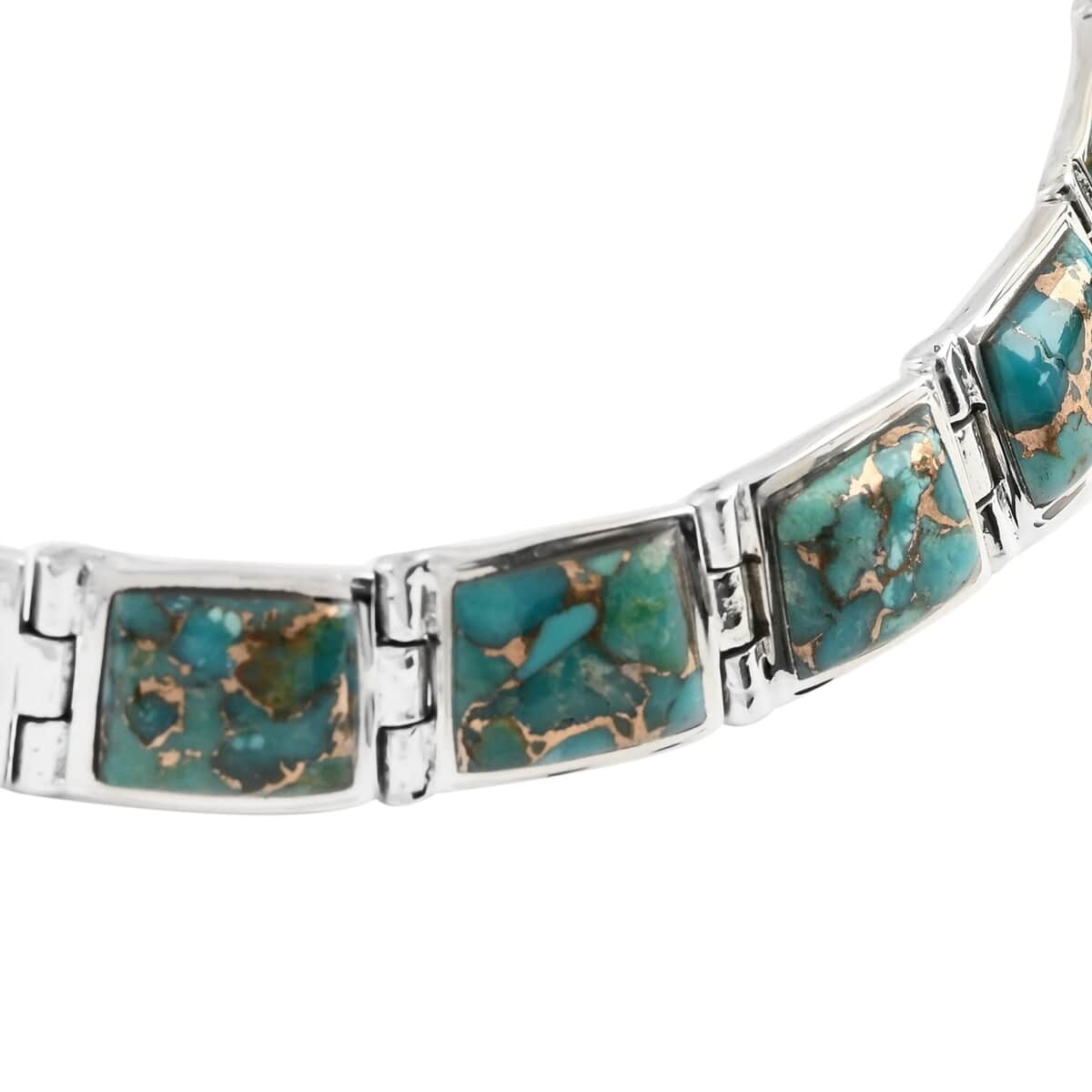 Santa Fe Style Mojave Turquoise Necklace 18 Inches and Earrings in Sterling Silver 250.00 ctw image number 3