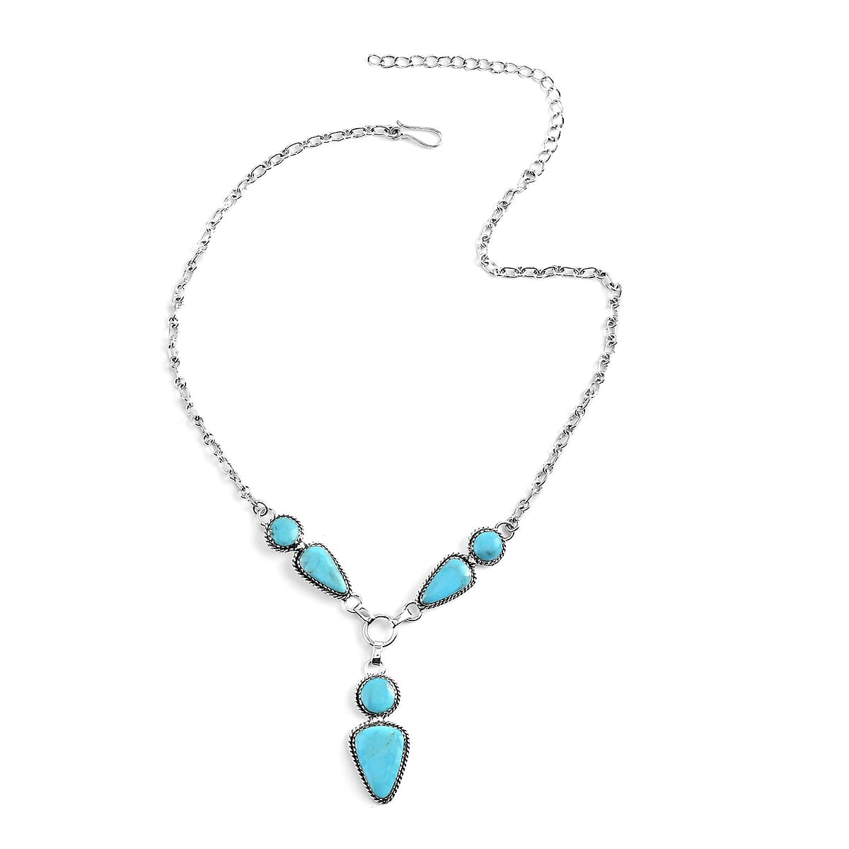 SANTA FE Style Blue Turquoise Necklace (19 Inches) and Earrings in Sterling Silver (15 g) 15.50 ctw image number 2