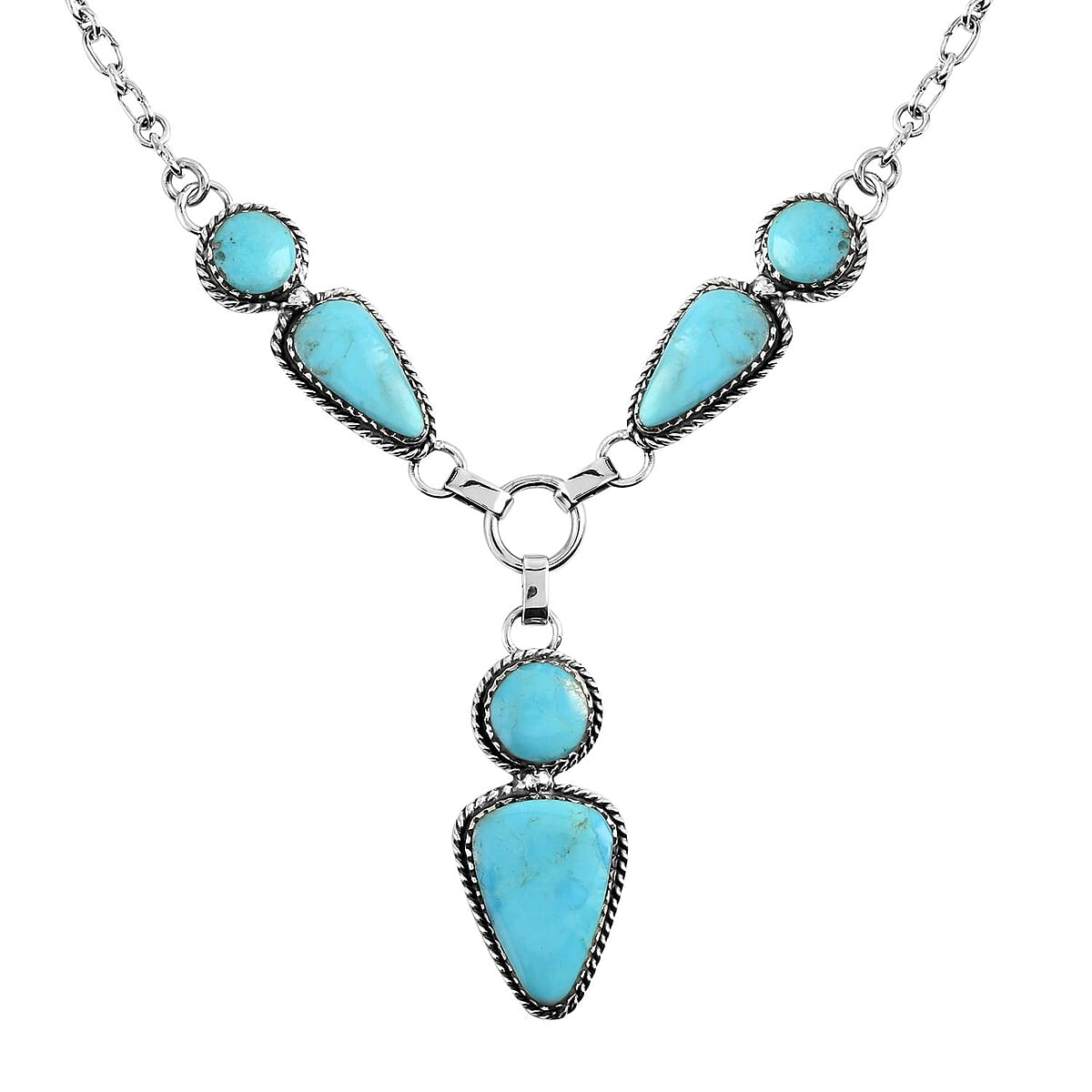 SANTA FE Style Blue Turquoise Necklace (19 Inches) and Earrings in Sterling Silver (15 g) 15.50 ctw image number 3