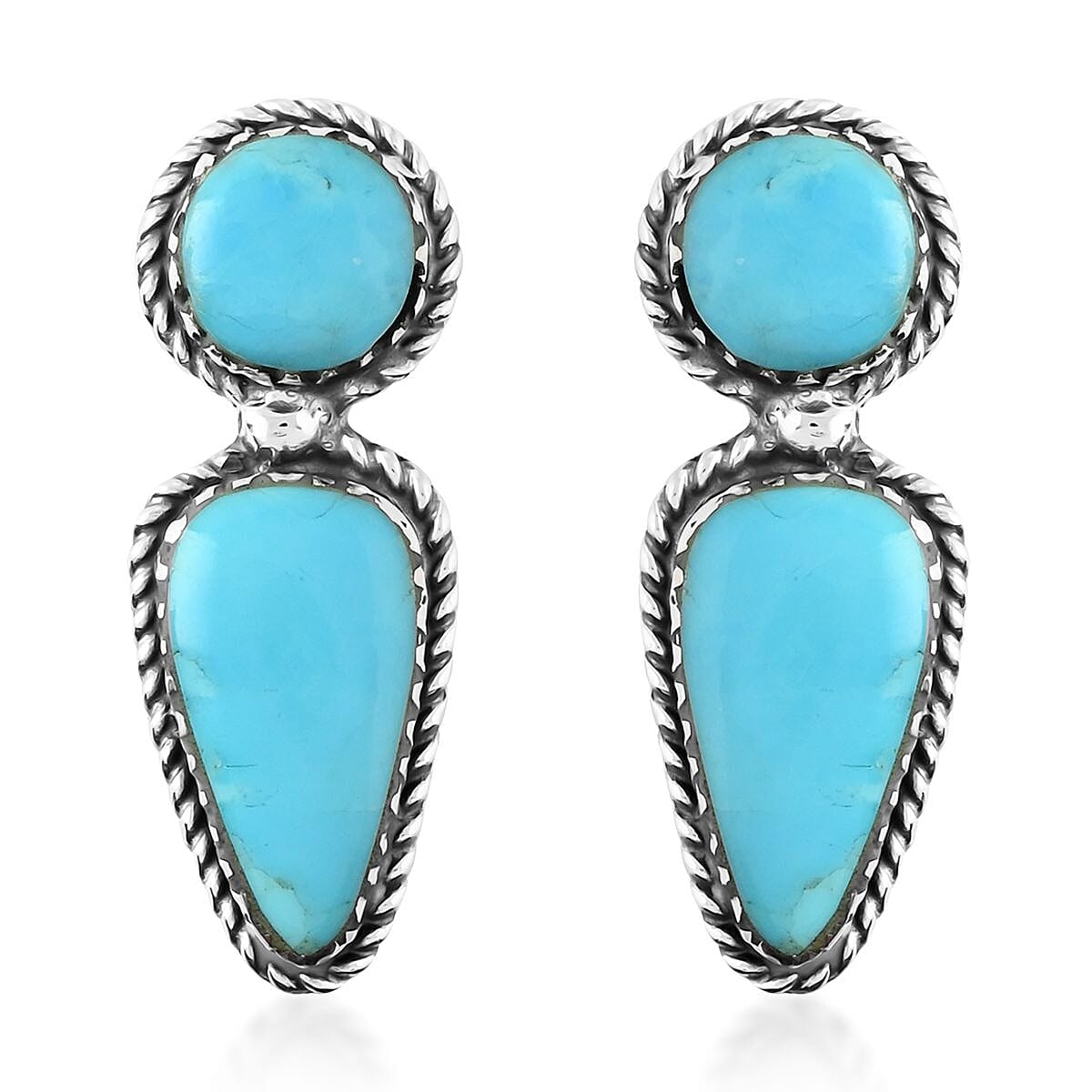 SANTA FE Style Blue Turquoise Necklace (19 Inches) and Earrings in Sterling Silver (15 g) 15.50 ctw image number 5