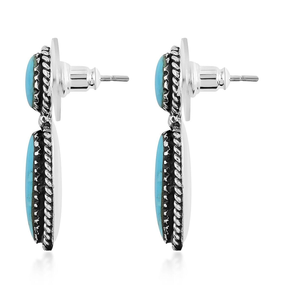 SANTA FE Style Blue Turquoise Necklace (19 Inches) and Earrings in Sterling Silver (15 g) 15.50 ctw image number 6