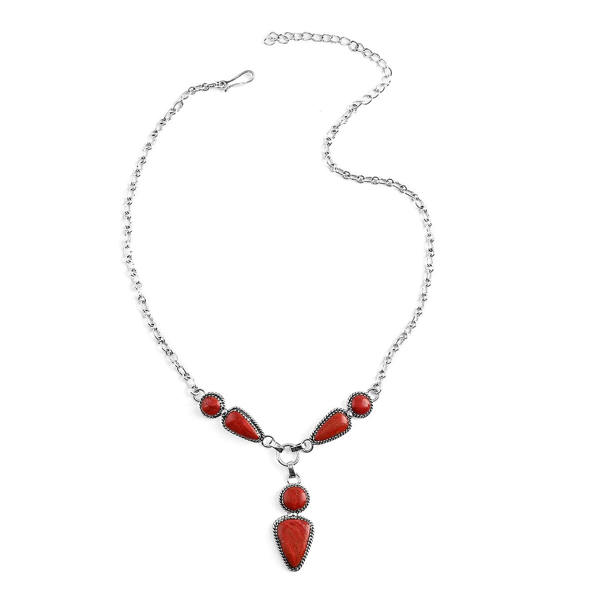 Santa Fe Style Coral Necklace 19 Inches and Earrings in Sterling Silver image number 2