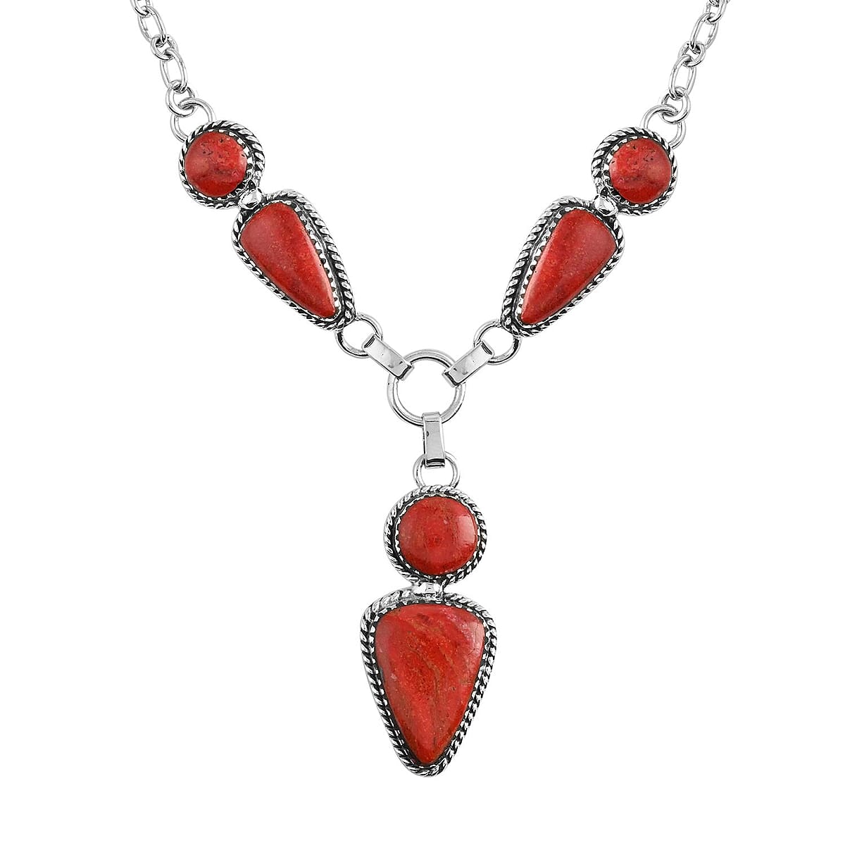 Santa Fe Style Coral Necklace 19 Inches and Earrings in Sterling Silver image number 3
