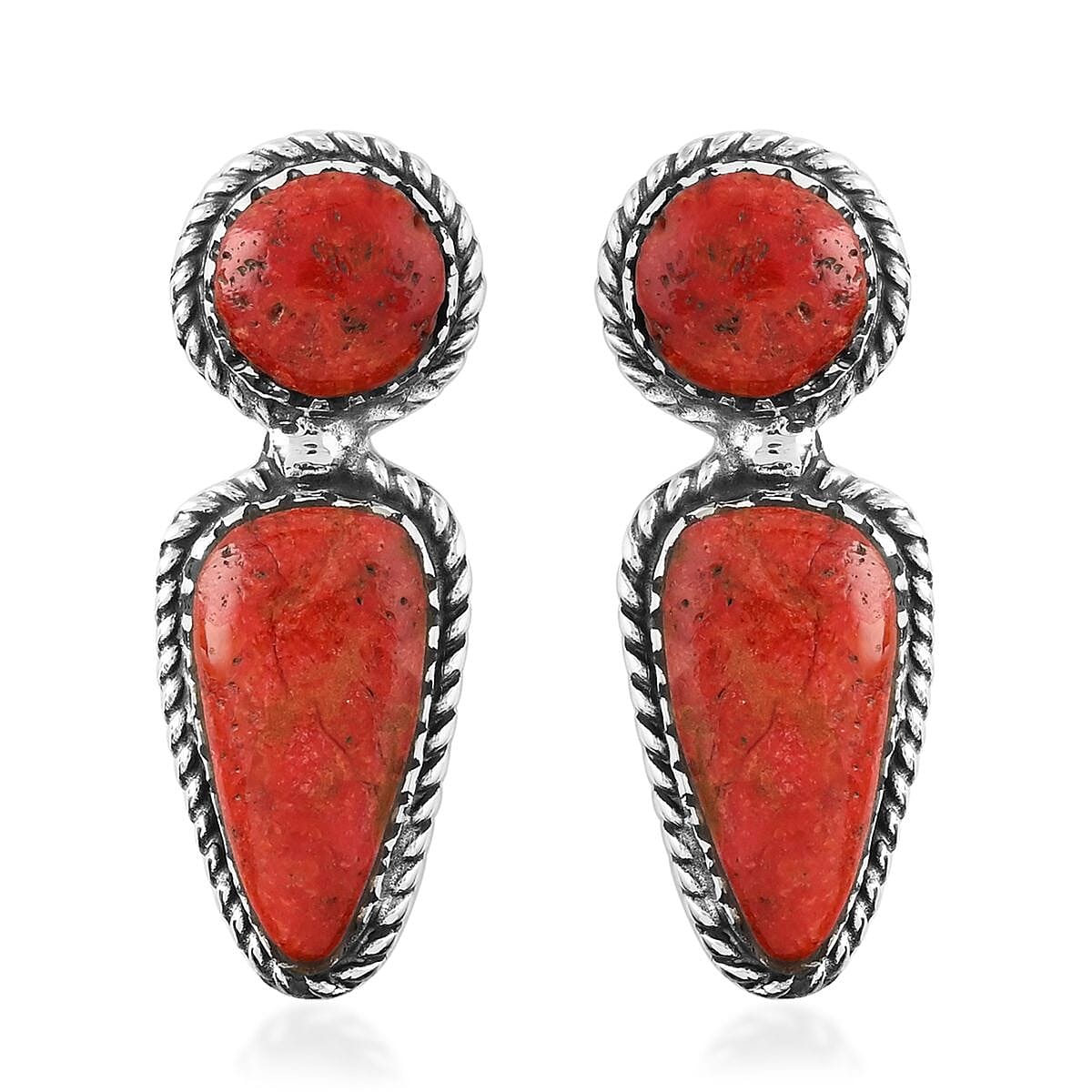 Santa Fe Style Coral Necklace 19 Inches and Earrings in Sterling Silver image number 5