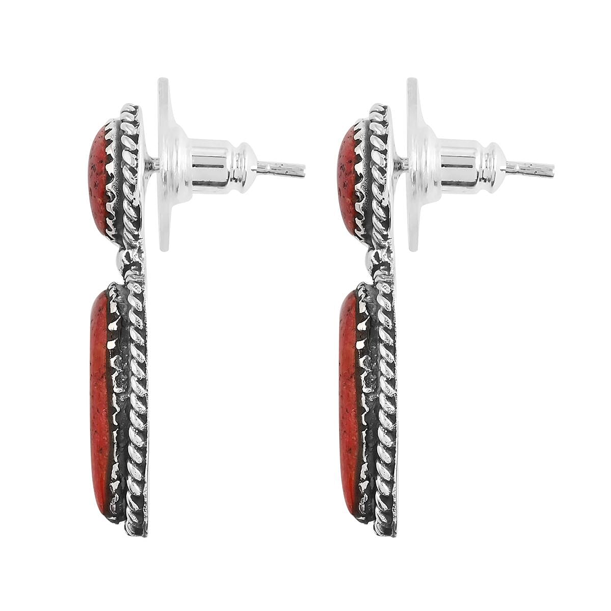 Santa Fe Style Coral Necklace 19 Inches and Earrings in Sterling Silver image number 6