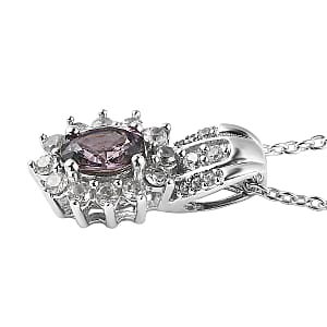Tanzanian Lavender Spinel and White Zircon Sunburst Pendant Necklace 20 Inches in Platinum Over Sterling Silver 1.00 ctw