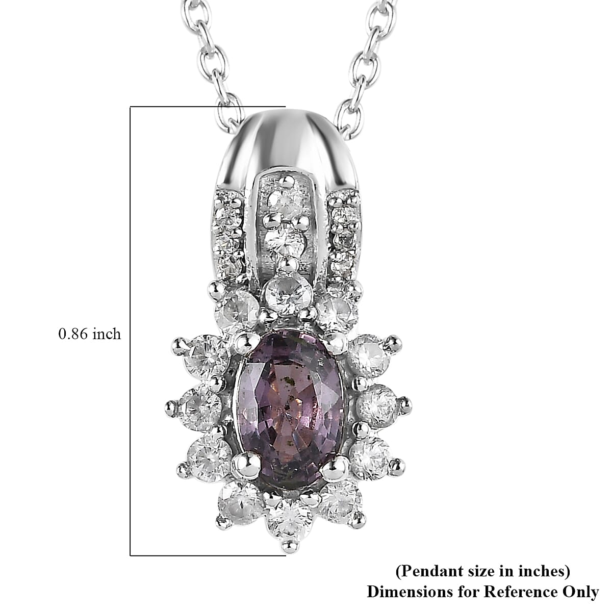 Tanzanian Lavender Spinel and White Zircon Sunburst Pendant Necklace 20 Inches in Platinum Over Sterling Silver 1.00 ctw image number 6