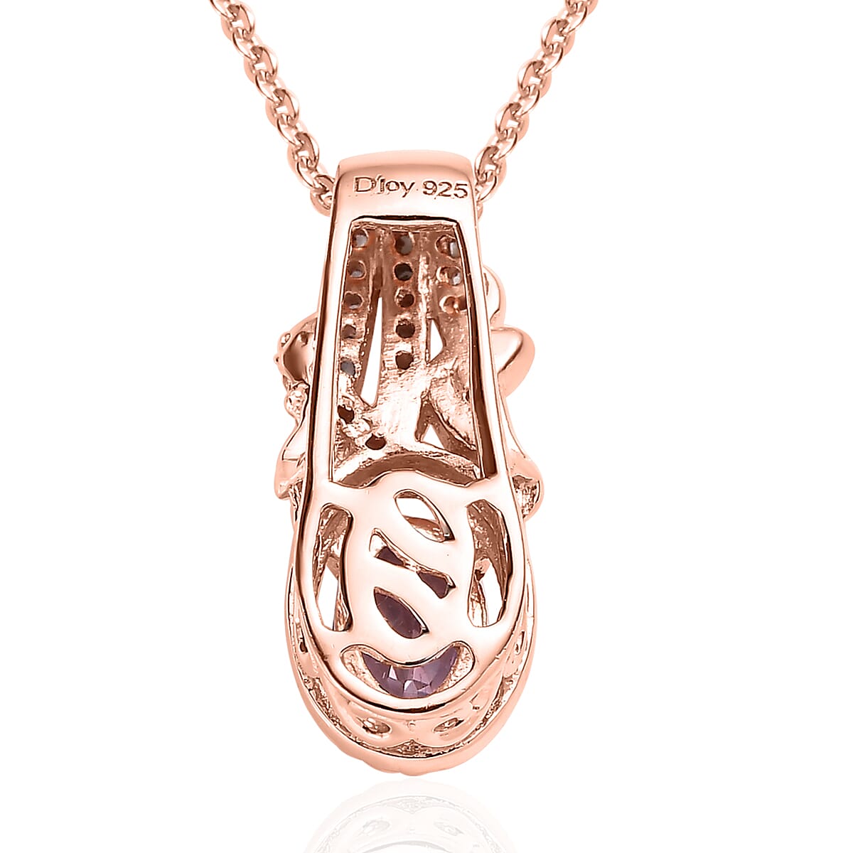 Tanzanian Lavender Spinel and White Zircon Pendant Necklace 20 Inches in Vermeil Rose Gold Over Sterling Silver 0.70 ctw