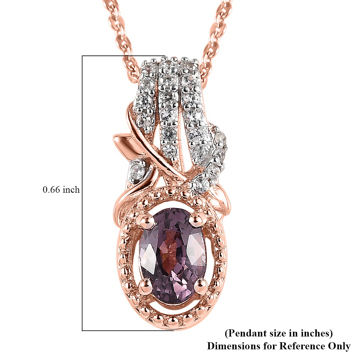 Tanzanian Lavender Spinel and White Zircon Pendant Necklace 20 Inches in Vermeil Rose Gold Over Sterling Silver 0.70 ctw