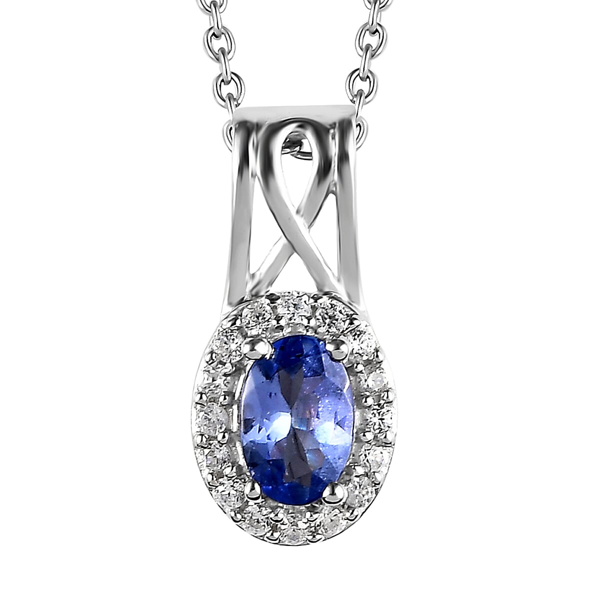 Tanzanite and White Zircon Ring (Size 5.0) and Pendant Necklace 20 Inches in Platinum Over Sterling Silver 1.15 ctw