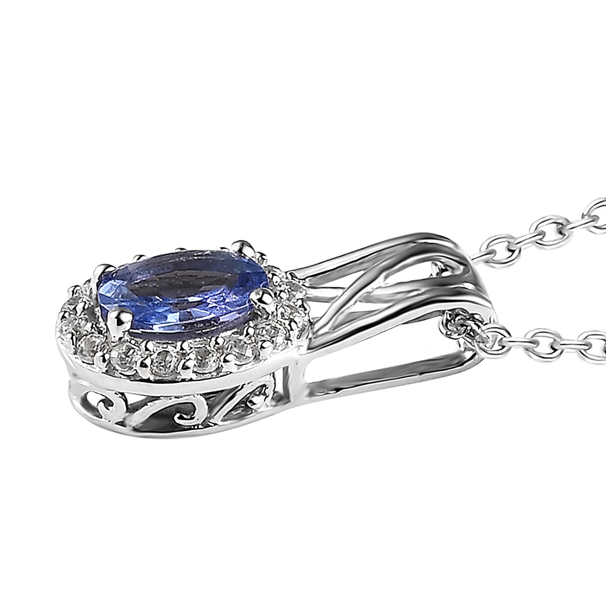 Tanzanite and White Zircon Ring (Size 5.0) and Pendant Necklace 20 Inches in Platinum Over Sterling Silver 1.15 ctw