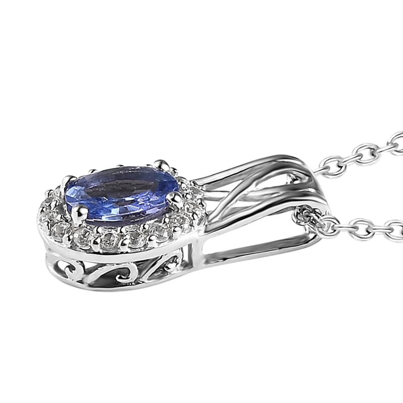 Tanzanite and White Zircon Ring (Size 5.0) and Pendant Necklace 20 Inches in Platinum Over Sterling Silver 1.15 ctw